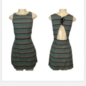 AUDREY MINI DRESS. GREEN STRIPES ALINE STYLE SLEEVELESS CUT OUT SIZE LARGE